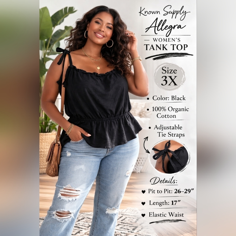 Known Supply “Allegra” Tank Top – Black – Size 3X (Fits 2X/3X)